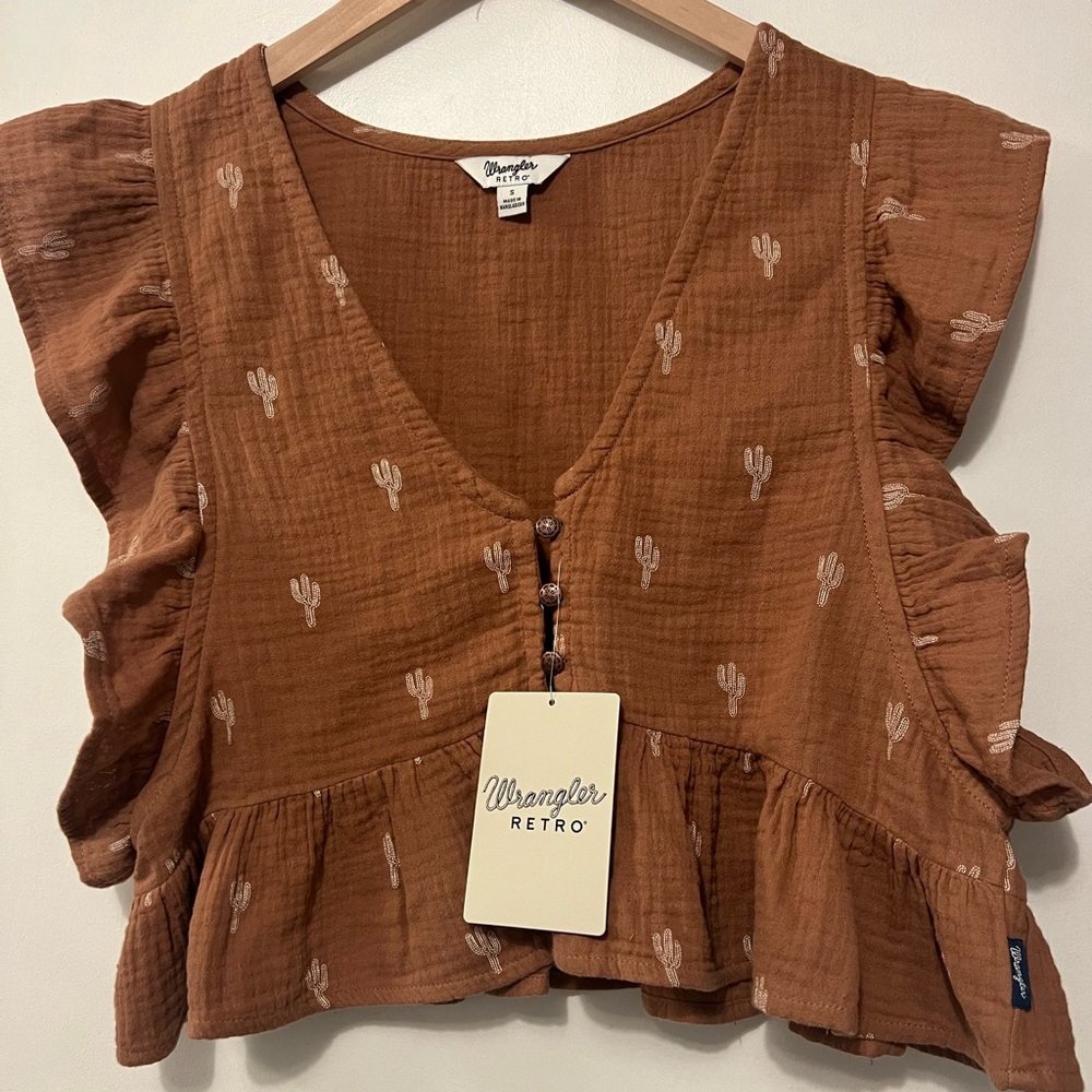 Wrangler Retro Brown Cactus Print Top